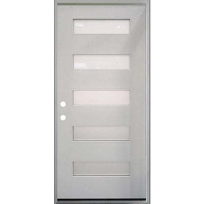 36 in. x 80 in. 5-Lite Shaker Acid Etch Unfinished White Prehung Fiberglass Exterior Door with Brickmold - Right-Handed