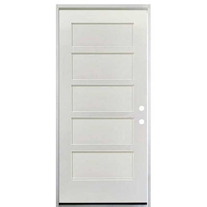 36 in. x 80 in. 5 Panel Fire Rated Unfinished White Prehung Fiberglass Exterior Door with Brickmold - Left-Handed