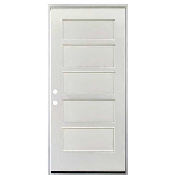 36 in. x 80 in. 5 Panel Fire Rated Unfinished White Prehung Fiberglass Exterior Door with Brickmold - Right-Handed