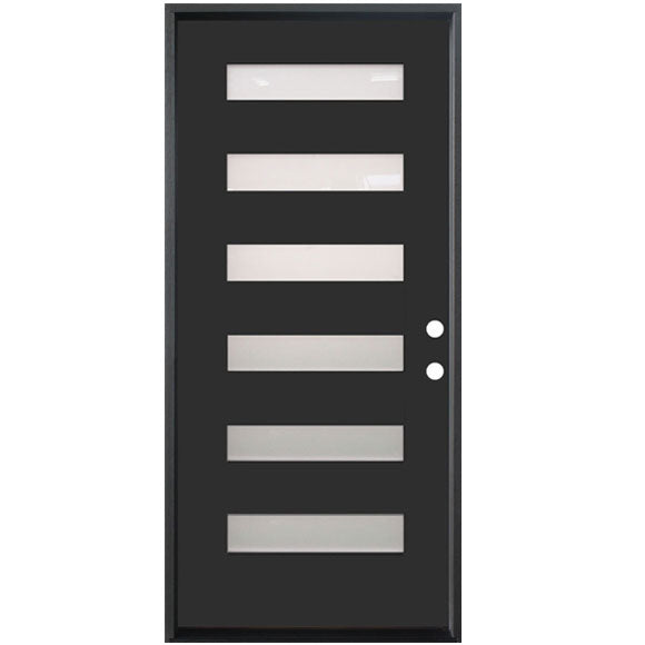 36 in. x 80 in. 6-Lite Shaker Acid Etch Painted Black Prehung Fiberglass Exterior Door - Left-Handed - Exterior Doors