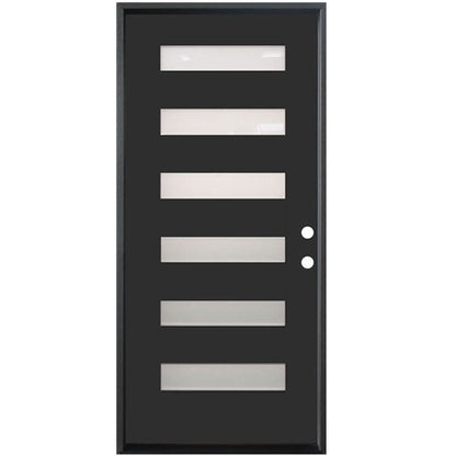 36 in. x 80 in. 6-Lite Shaker Acid Etch Painted Black Prehung Fiberglass Exterior Door - Left-Handed - Exterior Doors