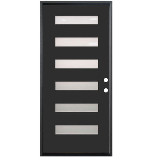 36 in. x 80 in. 6-Lite Shaker Acid Etch Painted Black Prehung Fiberglass Exterior Door - Left-Handed - Exterior Doors