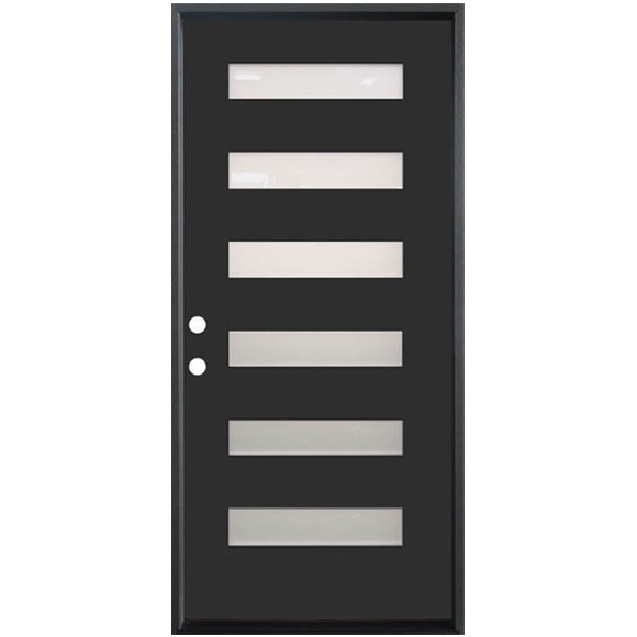 36 in. x 80 in. 6-Lite Shaker Acid Etch Painted Black Prehung Fiberglass Exterior Door - Right-Handed - Exterior Doors