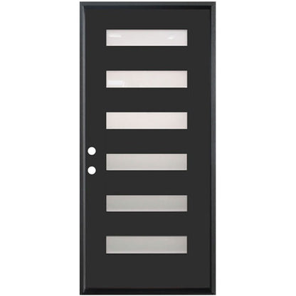 36 in. x 80 in. 6-Lite Shaker Acid Etch Painted Black Prehung Fiberglass Exterior Door - Right-Handed - Exterior Doors