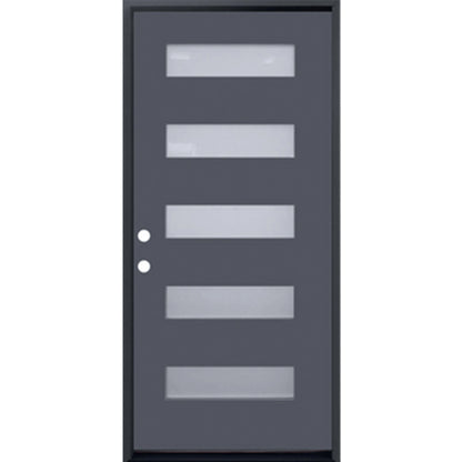 36 in. x 80 in. 6-Lite Shaker Acid Etch Painted Gray Prehung Fiberglass Exterior Door with Brickmold - Right-Handed