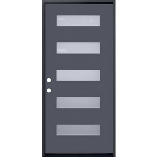 36 in. x 80 in. 6-Lite Shaker Acid Etch Painted Gray Prehung Fiberglass Exterior Door with Brickmold - Right-Handed