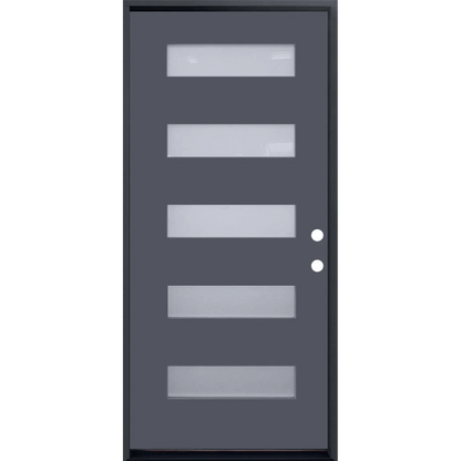 36 in. x 80 in. 6-Lite Shaker Acid Etch Painted Gray Prehung Fiberglass Exterior Door with Brickmold - Left-Handed