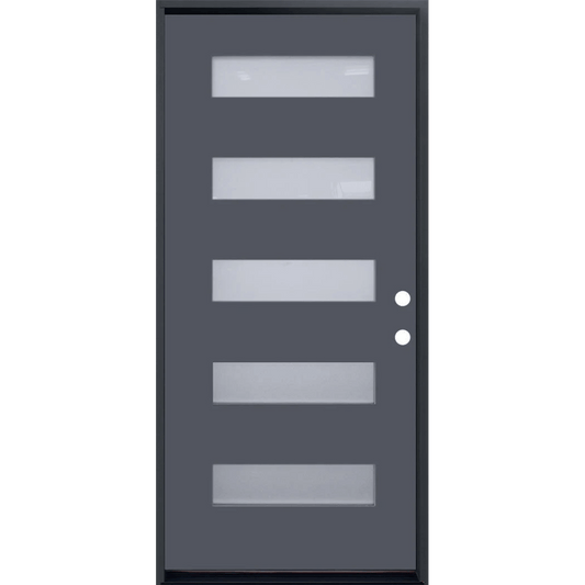 36 in. x 80 in. 6-Lite Shaker Acid Etch Painted Gray Prehung Fiberglass Exterior Door with Brickmold - Left-Handed