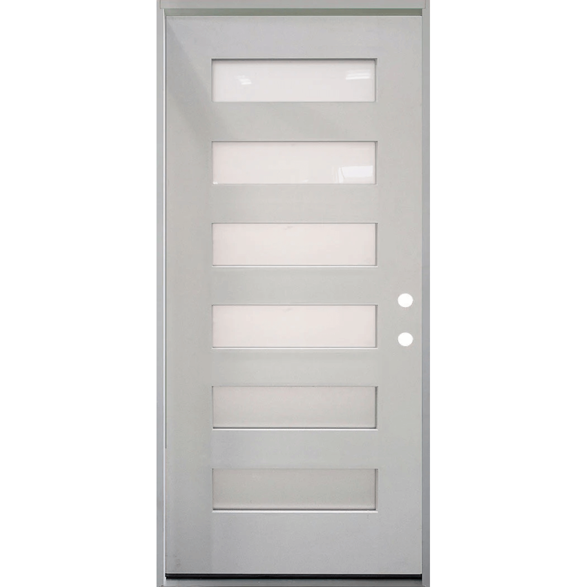 36 in. x 80 in. 6-Lite Shaker Acid Etch Unfinished White Prehung Fiberglass Exterior Door - Left-Handed - Exterior Doors