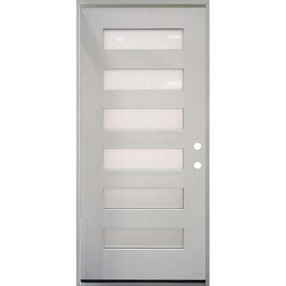 36 in. x 80 in. 6-Lite Shaker Acid Etch Unfinished White Prehung Fiberglass Exterior Door - Left-Handed - Exterior Doors