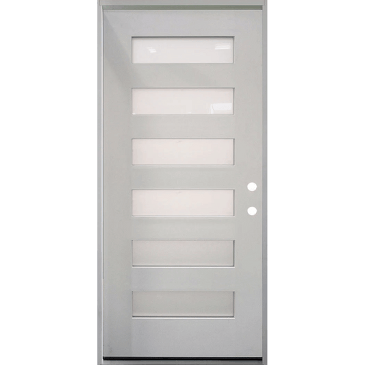 36 in. x 80 in. 6-Lite Shaker Acid Etch Unfinished White Prehung Fiberglass Exterior Door - Left-Handed - Exterior Doors