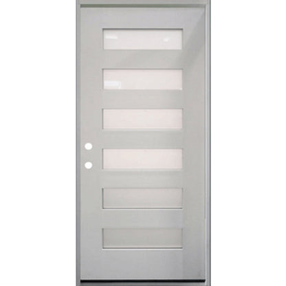 36 in. x 80 in. 6-Lite Shaker Acid Etch Unfinished White Prehung Fiberglass Exterior Door - Right-Handed - Exterior