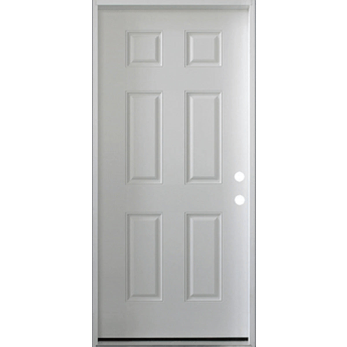 36 in. x 80 in. 6 Panel Fire Rated Unfinished White Prehung Fiberglass Exterior Door with Brickmold - Left-Handed