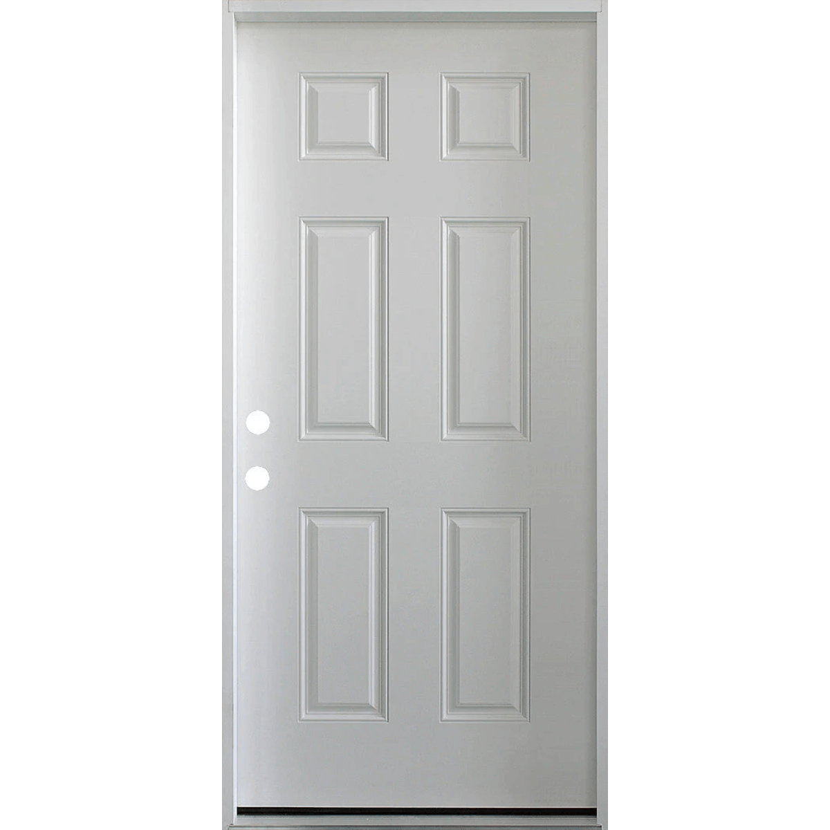 36 in. x 80 in. 6 Panel Fire Rated Unfinished White Prehung Fiberglass Exterior Door with Brickmold - Right-Handed