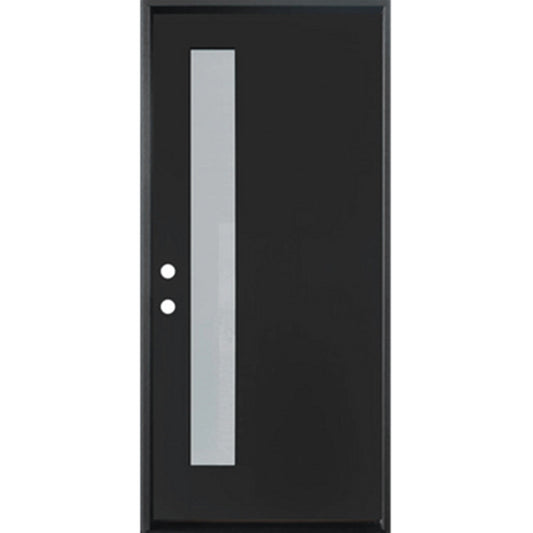 36 in. x 96 in. 1-Lite Acid Etch Prehung Fiberglass Exterior Door with Brickmold Painted Black - Right-Handed