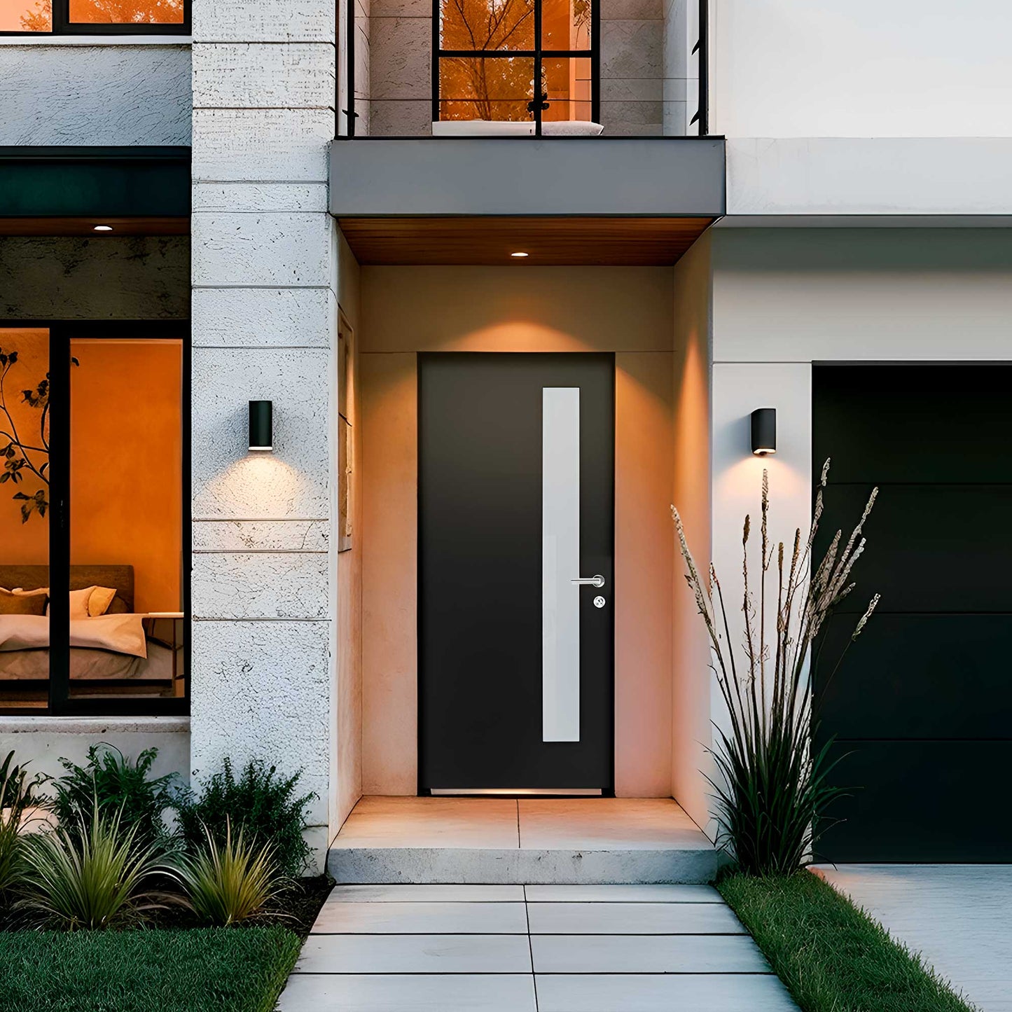 36 in. x 96 in. 1 Lite Acid Etch Prehung Fiberglass Exterior Door with Brickmold Painted Black Exterior Doors