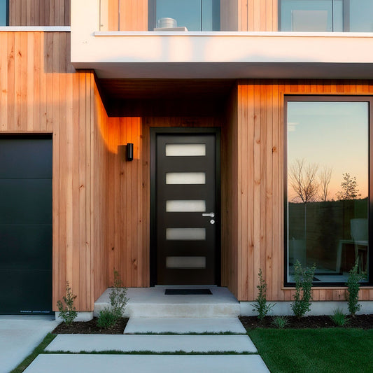 36 in. x 96 in. 5 Lite Acid Etch Prehung Fiberglass Exterior Door with Brickmold Painted Black Exterior Doors