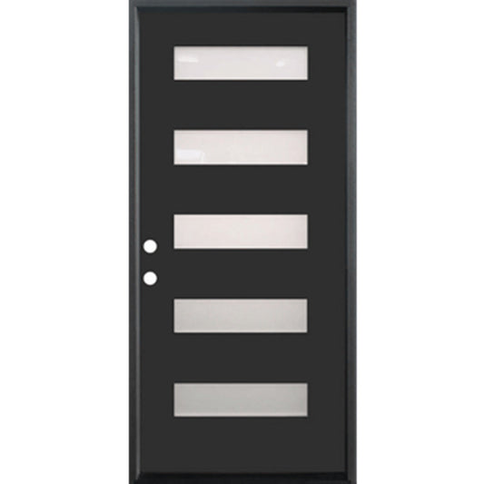 36 in. x 96 in. 5 Lite Acid Etch Prehung Fiberglass Exterior Door with Brickmold Painted Black Right Handed Exterior