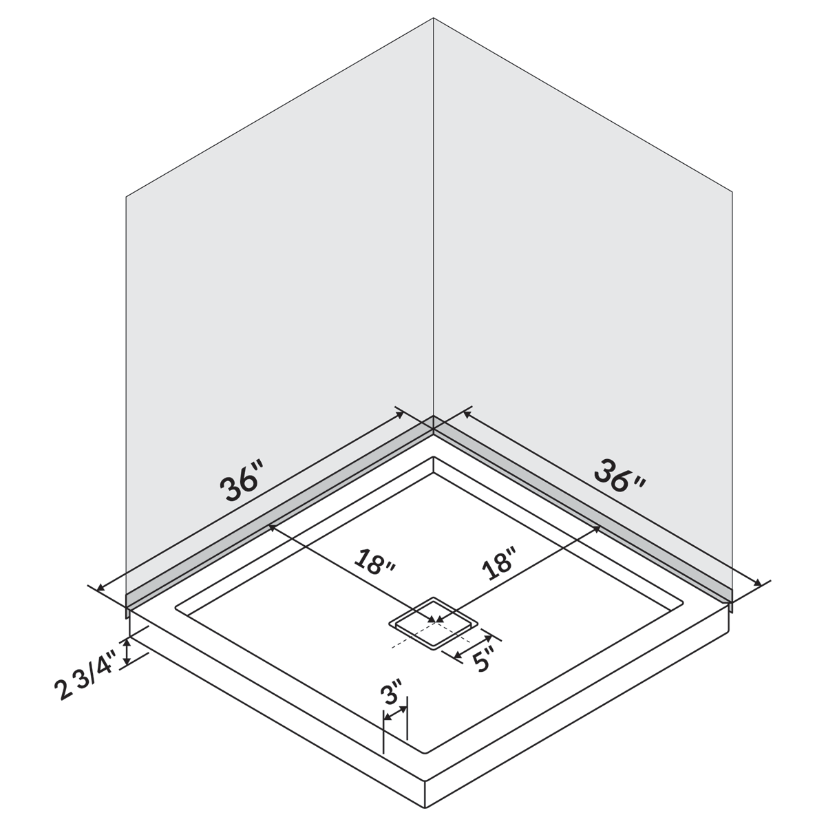 36 x 36 Single/Double Threshold Shower Base Pan Center Drain