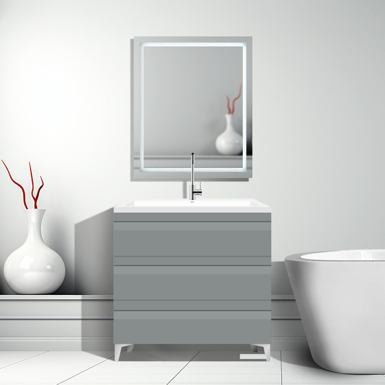 36’’ W Freestanding Modern Gray Vanity LV8B-36G with Square Sink Top - Bathroom Vanities
