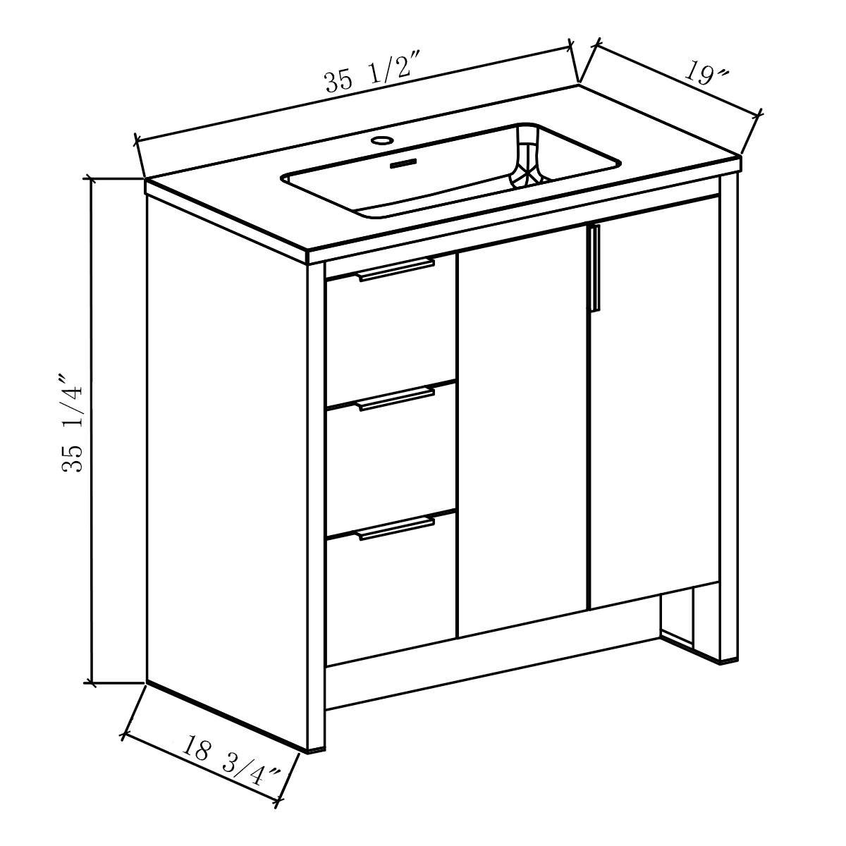 36’’ W Freestanding Single Bathroom Vanity in White Gloss with Quartz Integrated Sink LV14-36W - Bathroom Vanities
