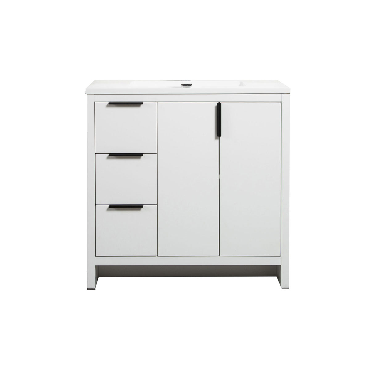 36’’ W Freestanding Single Bathroom Vanity in White Gloss with Quartz Integrated Sink LV14-36W - Bathroom Vanities