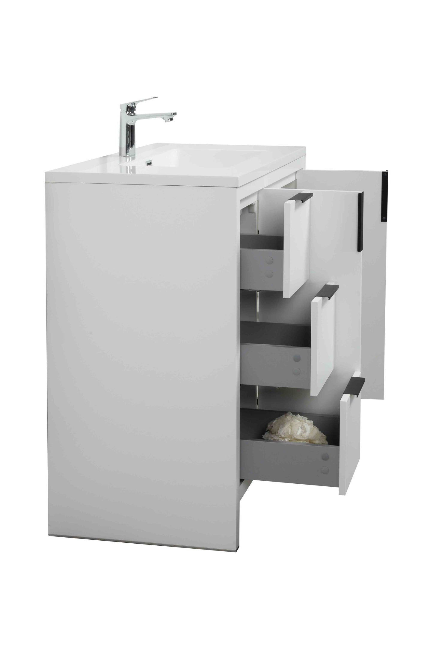 36’’ W Freestanding Single Bathroom Vanity in White Gloss with Quartz Integrated Sink LV14-36W - Bathroom Vanities