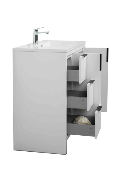 36’’ W Freestanding Single Bathroom Vanity in White Gloss with Quartz Integrated Sink LV14-36W - Bathroom Vanities