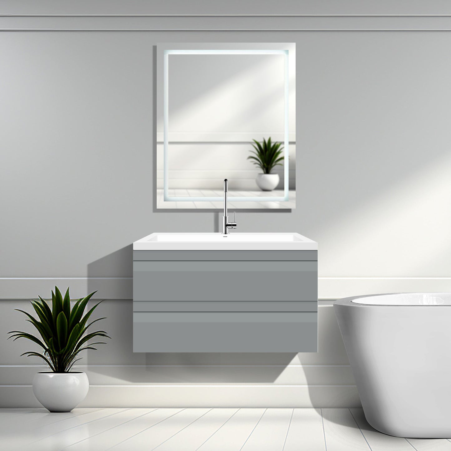 36’’ W Wall-Mount Modern Gray Vanity LV8W-36G with Square Sink Top - Bathroom Vanities