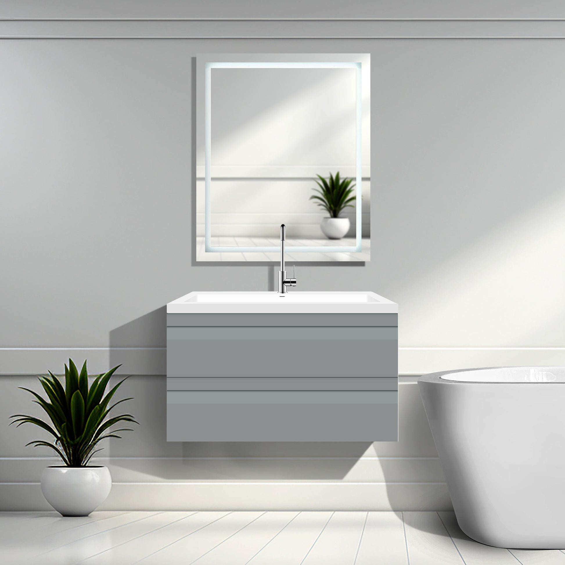 36’’ W Wall-Mount Modern Gray Vanity LV8W-36G with Square Sink Top - Bathroom Vanities