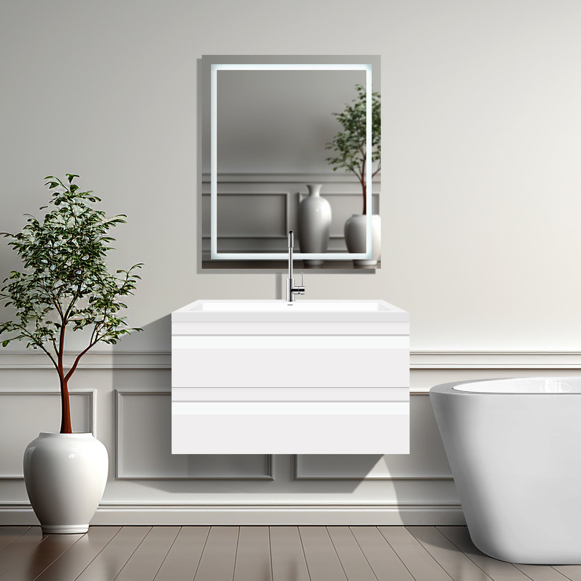 36’’ W Wall-Mount Modern White Vanity LV8W-36W with Square Sink Top - Bathroom Vanities