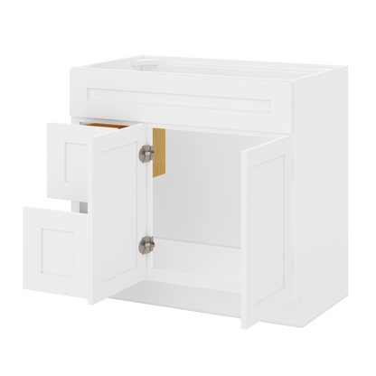 36 W x 21 D x 34.5 H Vanity Sink Base Cabinet with Left Drawers - Alpina White - Bathroom Vanities