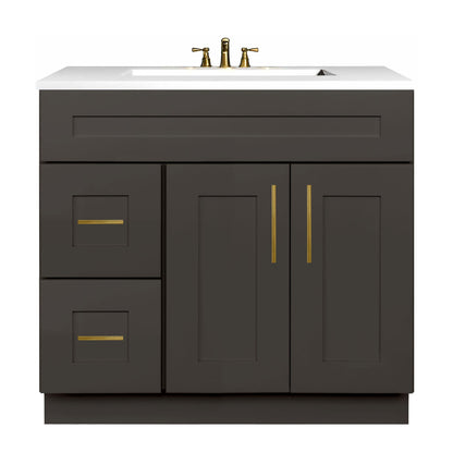 36 W x 21 D x 34.5 H Vanity Sink Base Cabinet With Left Side Drawers Avalon Charcoal Bathroom Vanities