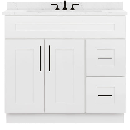 36 W x 21 D x 34.5 H Vanity Sink Base Cabinet with Right Drawers - Alpina White - Bathroom Vanities