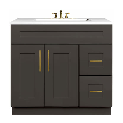 36 W x 21 D x 34.5 H Vanity Sink Base Cabinet With Right Side Drawers Avalon Charcoal Bathroom Vanities