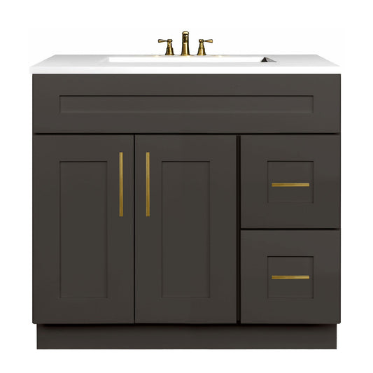 36 W x 21 D x 34.5 H Vanity Sink Base Cabinet With Right Side Drawers Avalon Charcoal Bathroom Vanities