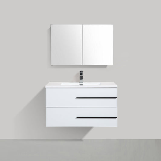 36’’ Wall Mount Single Bathroom Vanity in White Gloss with White Integrated Sink LV15W-36W - Bathroom Vanities