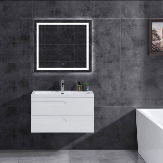 36’’ Wall Mount Single Sink Bathroom Vanity in White Gloss with Square Counter Top LV7W-36W - Bathroom Vanities