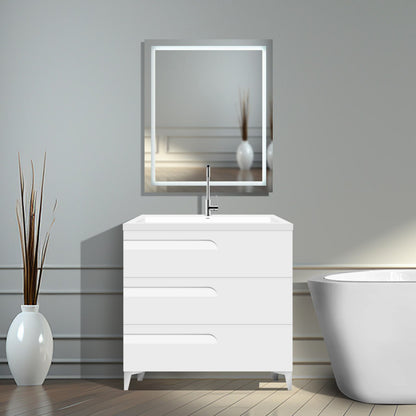 36’’ Wall mount Single Sink Bathroom Vanity in White Gloss with Square Counter Top Top LV7B-36W - Bathroom Vanities