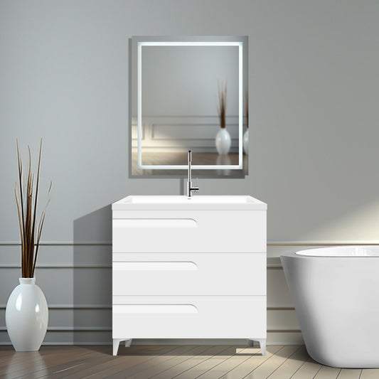 36’’ Wall mount Single Sink Bathroom Vanity in White Gloss with Square Counter Top Top LV7B-36W - Bathroom Vanities