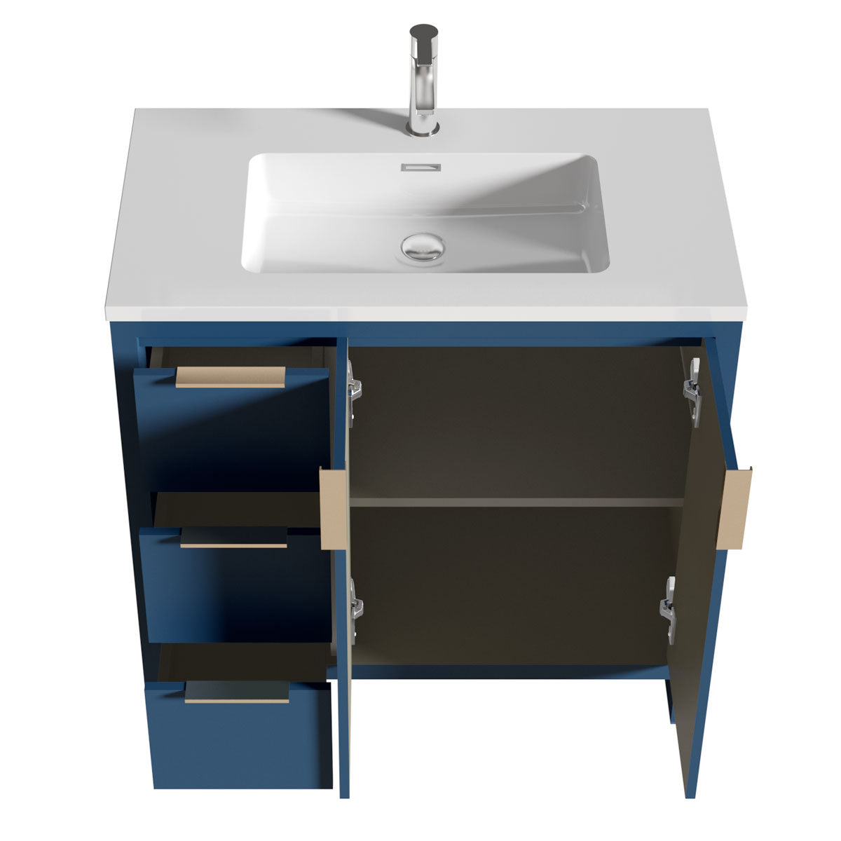 36’’W Freestanding Single Bathroom Vanity in Blue with White Quartz Integrated Sink LV14-36B - Bathroom Vanities