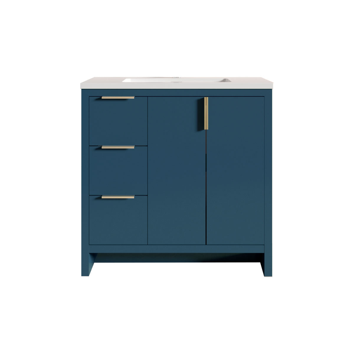 36’’W Freestanding Single Bathroom Vanity in Blue with White Quartz Integrated Sink LV14-36B - Bathroom Vanities