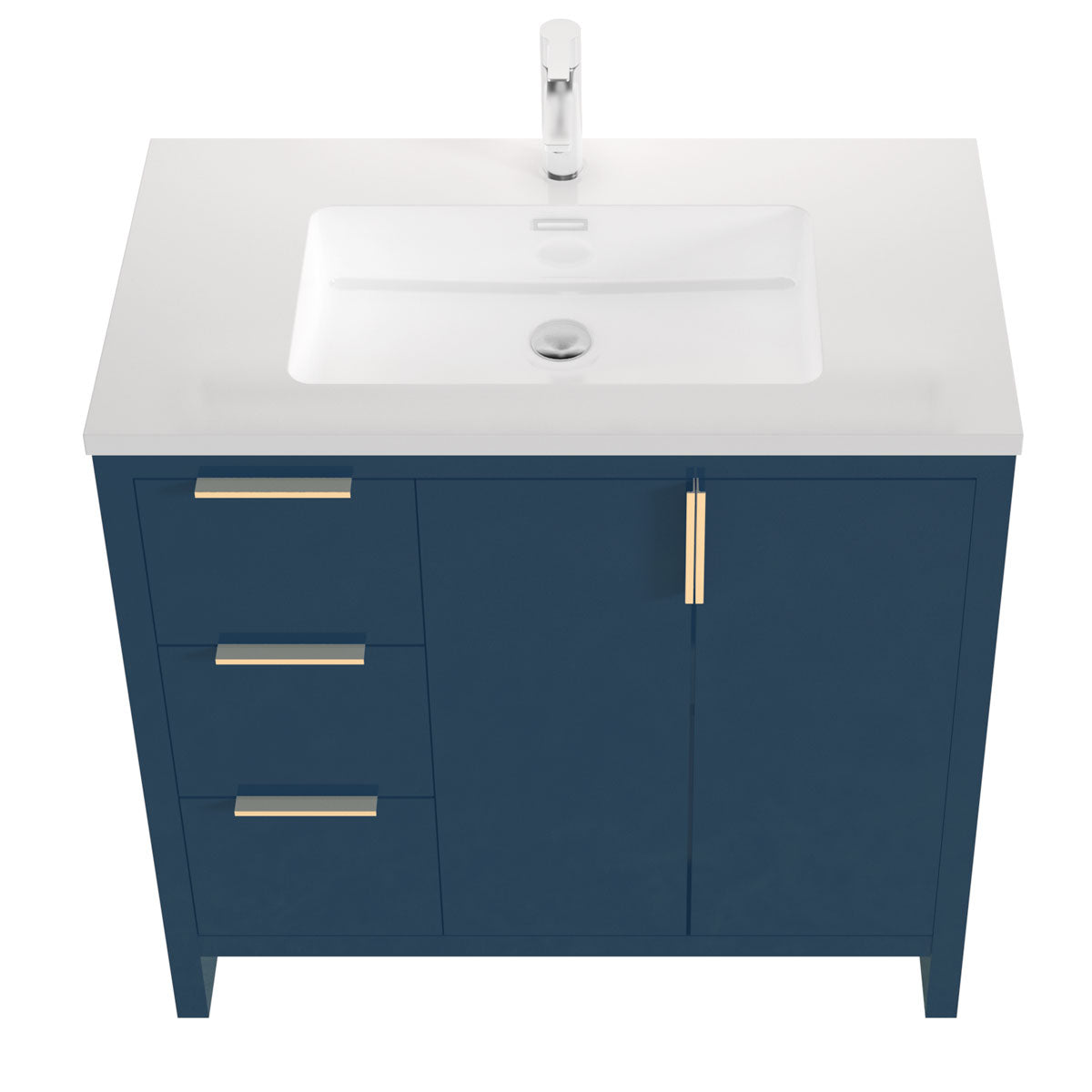 36’’W Freestanding Single Bathroom Vanity in Blue with White Quartz Integrated Sink LV14-36B - Bathroom Vanities