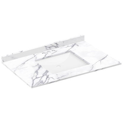 37 W x 22 L Calacatta White Vanity Top with Square Sink - 4 in Faucet Spread - Vanity Tops
