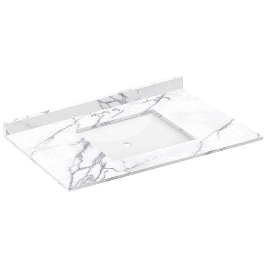 37 W x 22 L Calacatta White Vanity Top with Square Sink - 4 in Faucet Spread - Vanity Tops