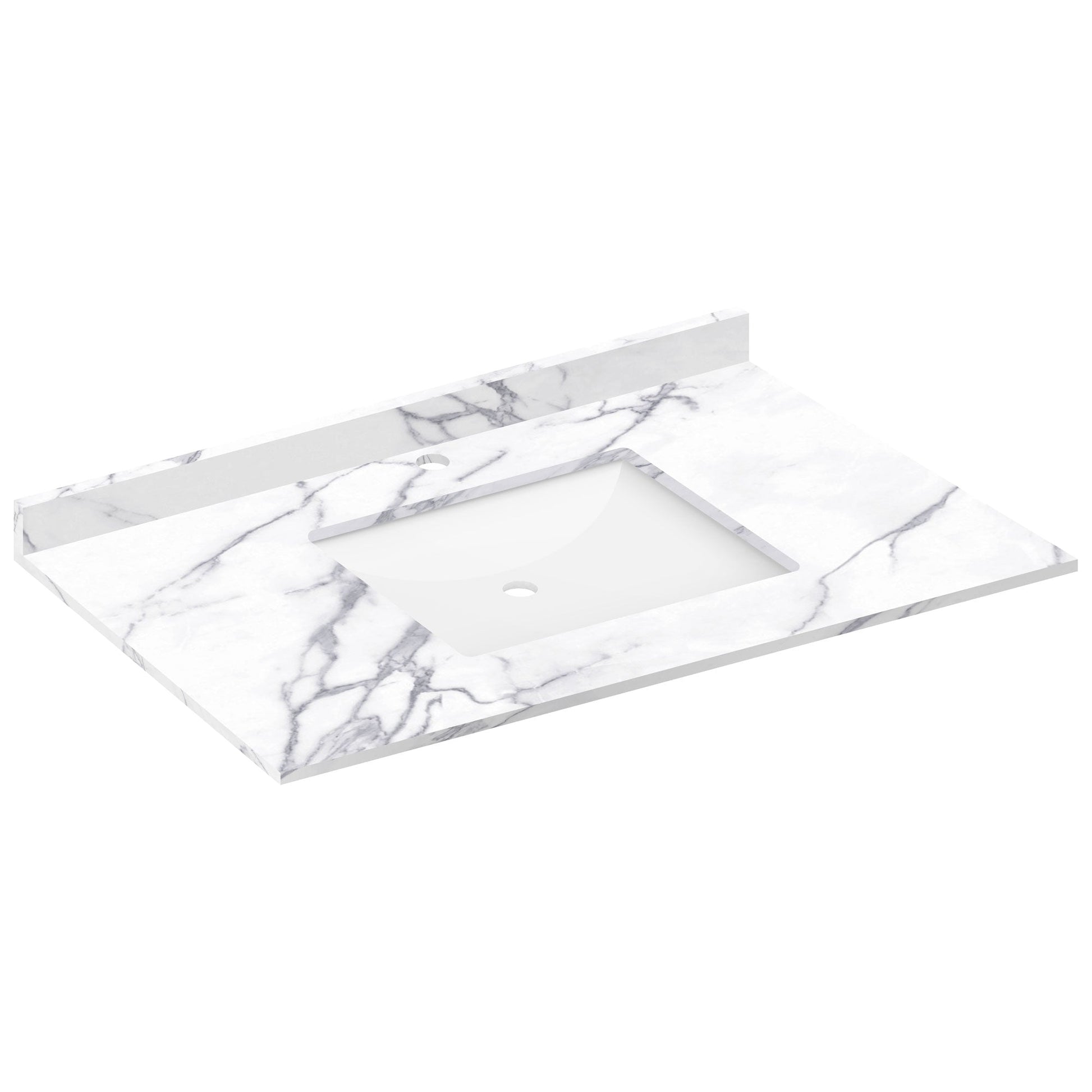 37 W x 22 L Calacatta White Vanity Top with Square Sink - Single Faucet - Vanity Tops