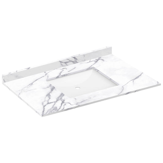 37 W x 22 L Calacatta White Vanity Top with Square Sink - Single Faucet - Vanity Tops