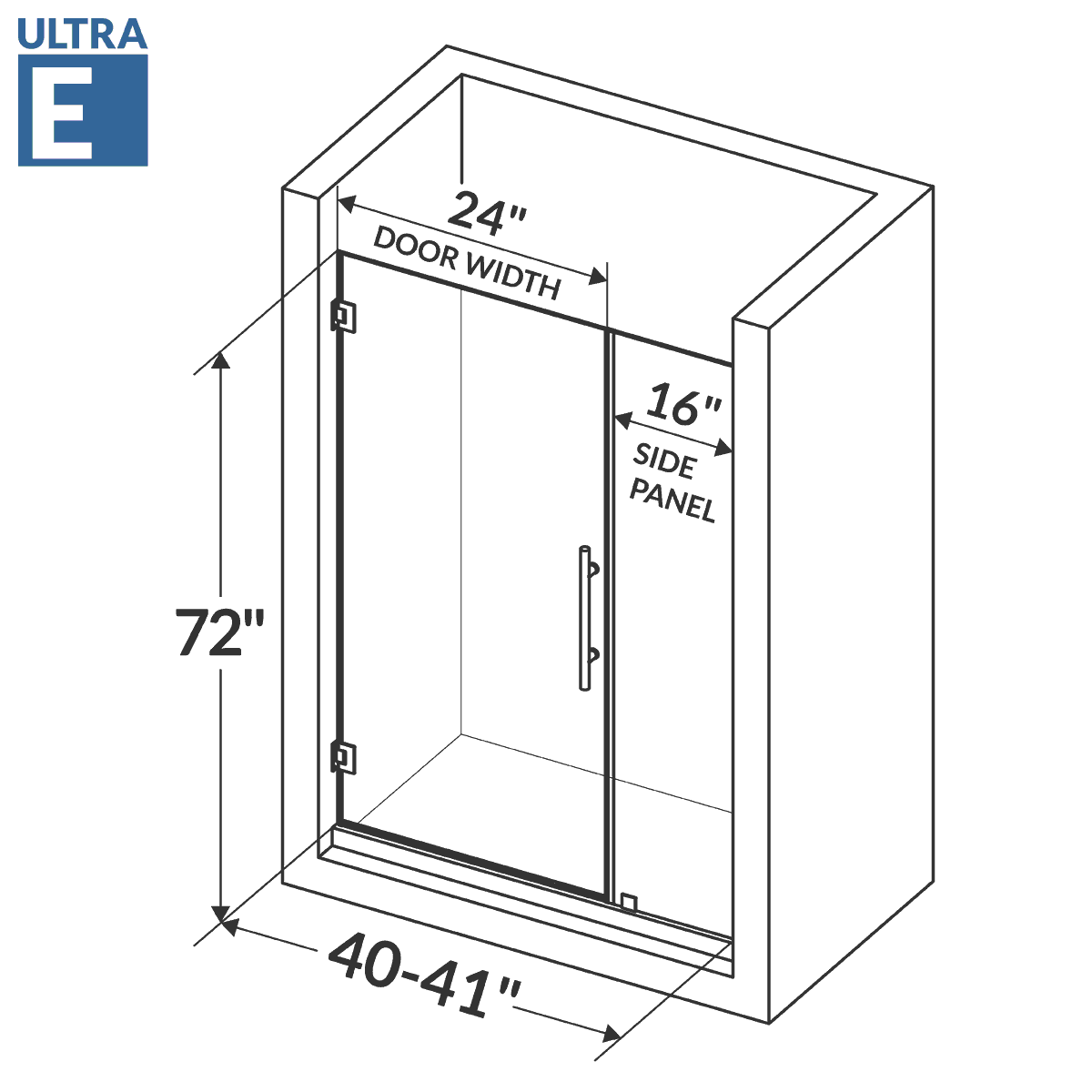 40-41 W x 72 H Swing-Out Shower Door ULTRA-E Matte Black - Shower Doors