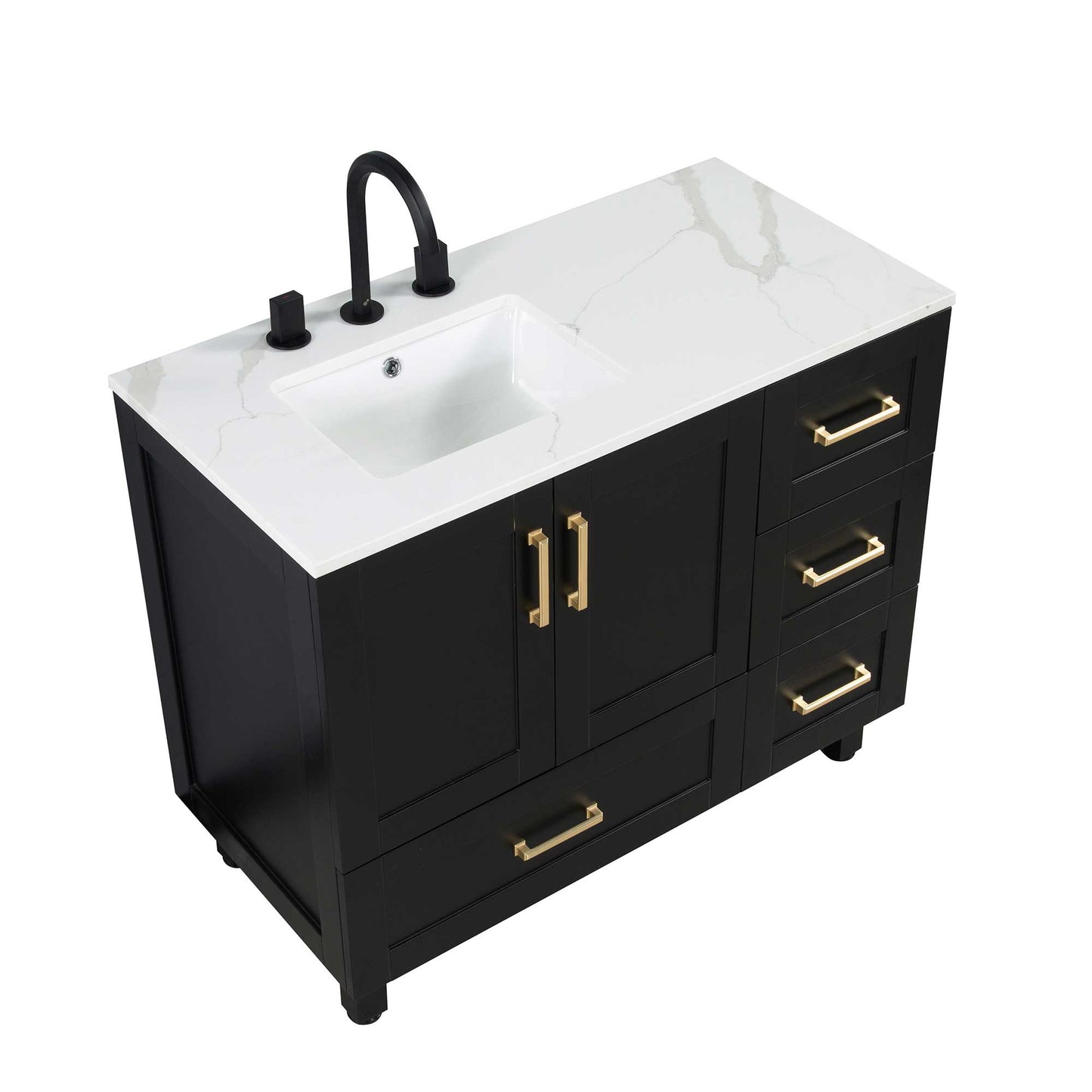 42’’ Freestanding Single Bathroom Vanity in Black with Quartz Stone Countertop - Bathroom Vanities