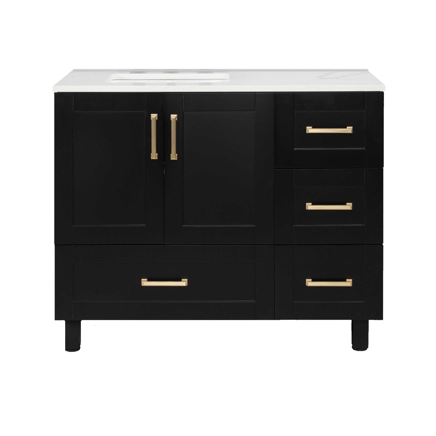42’’ Freestanding Single Bathroom Vanity in Black with Quartz Stone Countertop - Bathroom Vanities